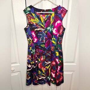 Gabby Skye Women’s Scuba Fit to Flare Floral Sleeveless Dress Size 12 Pockets